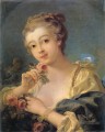 Jeune femme au bouquet de roses François Boucher